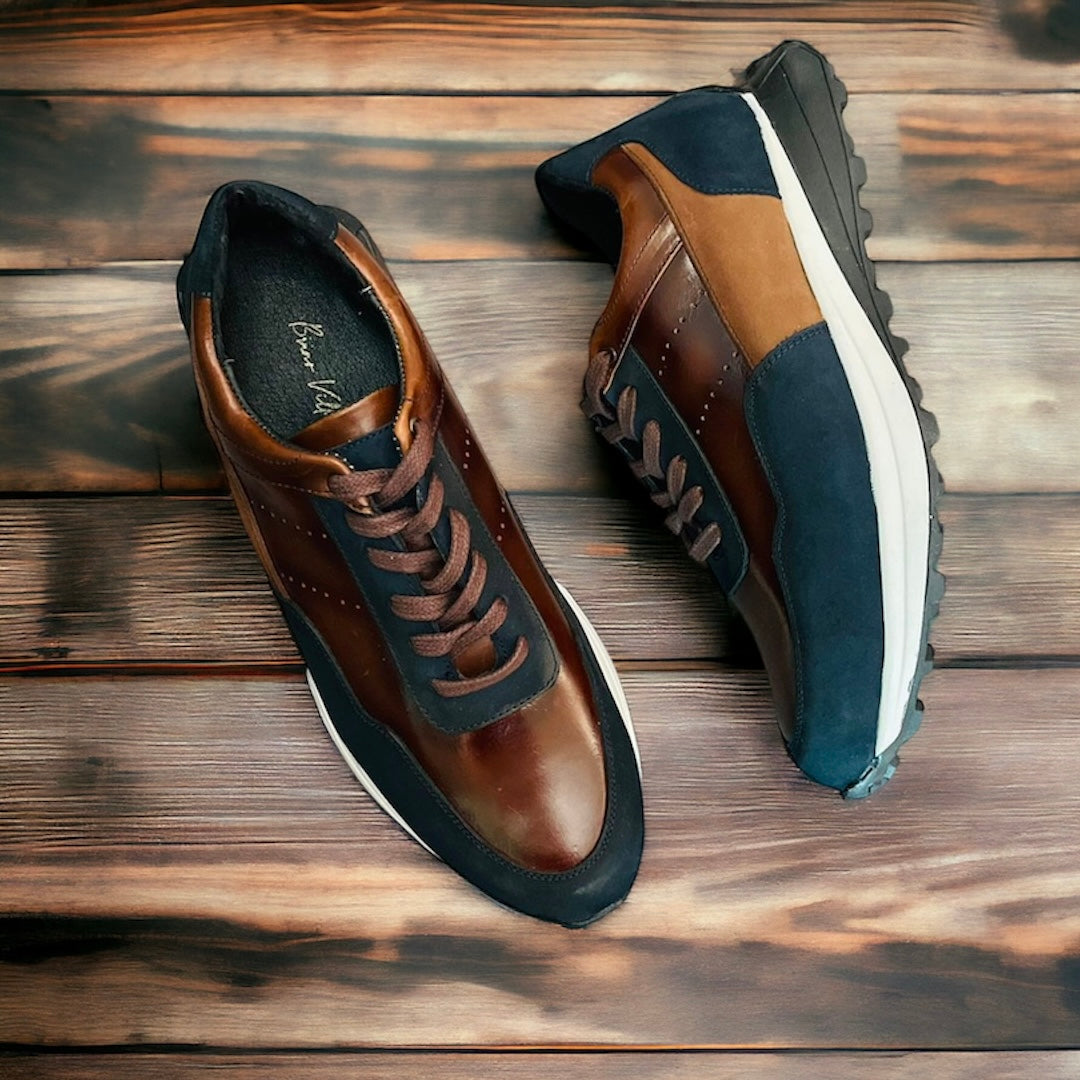 Sneakers wolf Navy corte y forro de piel Mod 1212