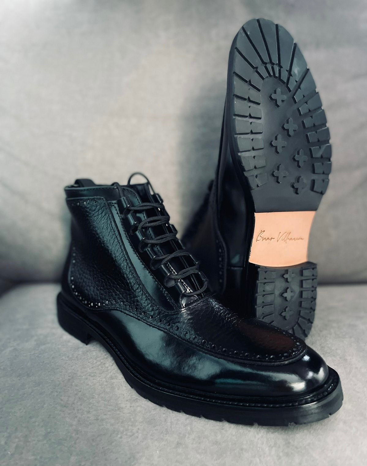 Black Diamond Bota corte piel y suela de cuero + Antiderrapante Negra Mod 3000