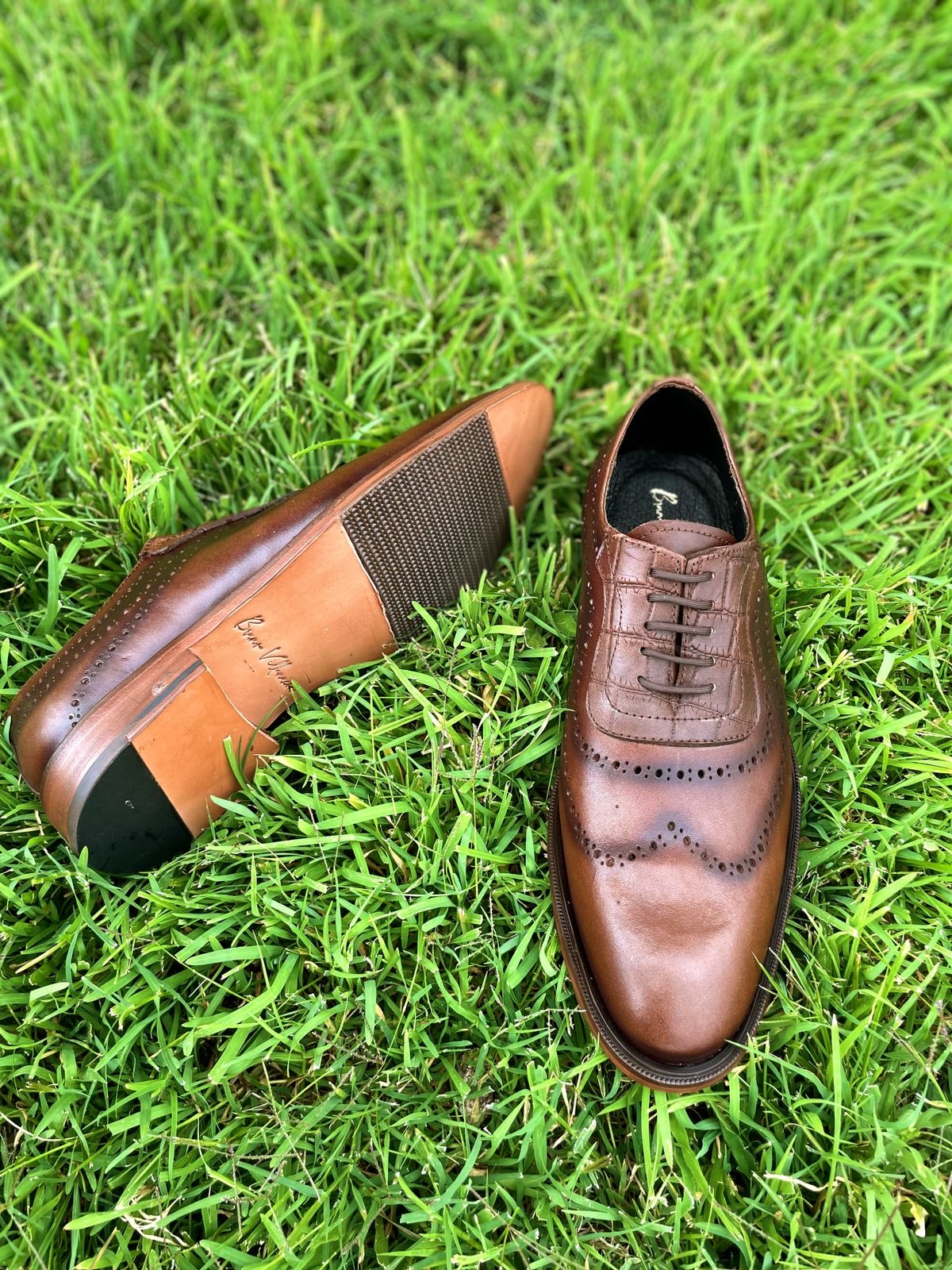 Oxford brown heart corte piel y suela de cuero + antiderrapante Mod STO 002