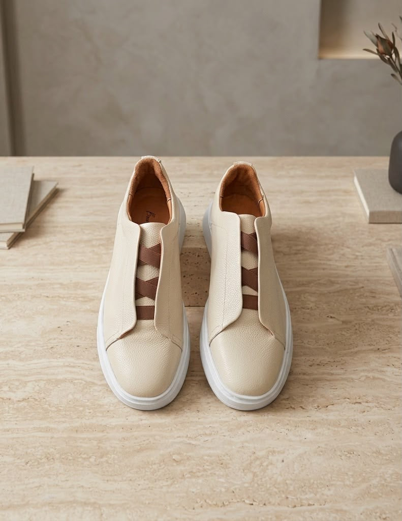Sneakers Z marfil & brown piel Mod 1009SA