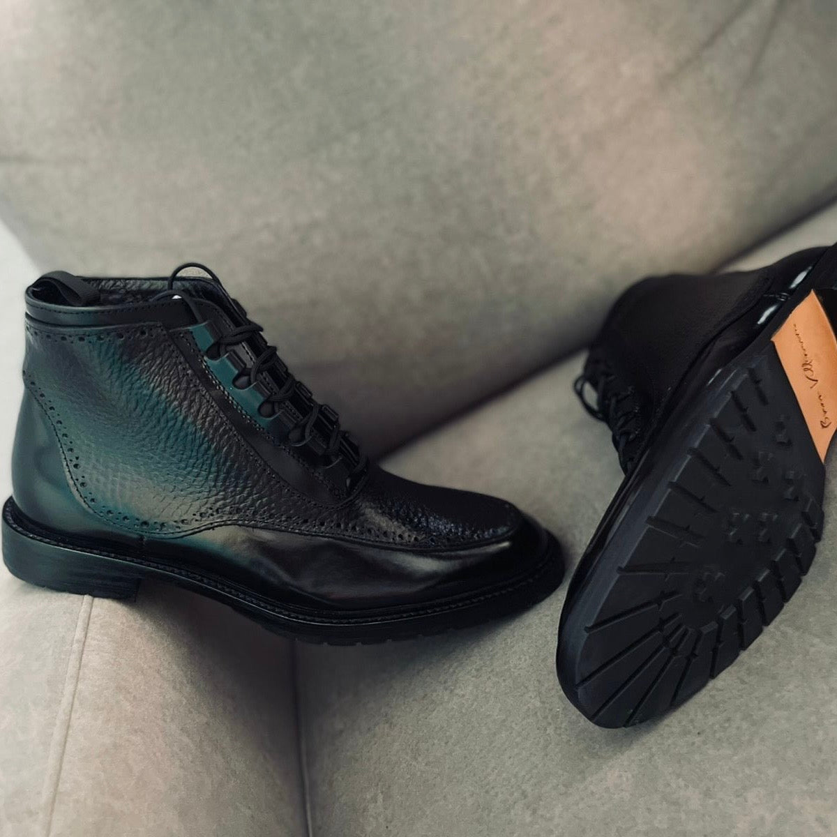 Black Diamond Bota corte piel y suela de cuero + Antiderrapante Negra Mod 3000