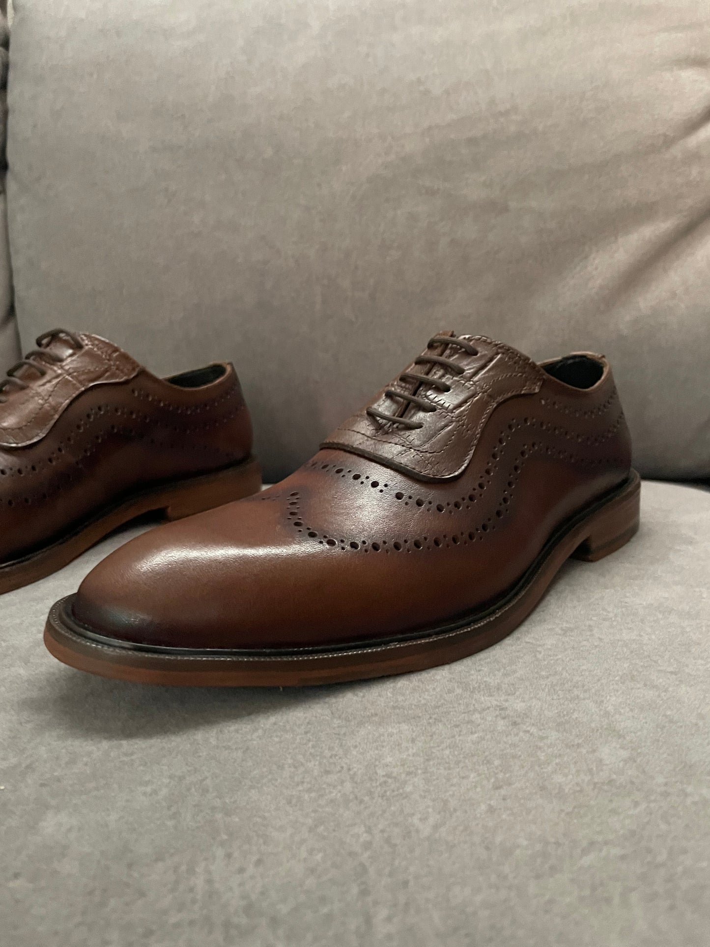 Oxford brown heart corte piel y suela de cuero + antiderrapante Mod STO 002