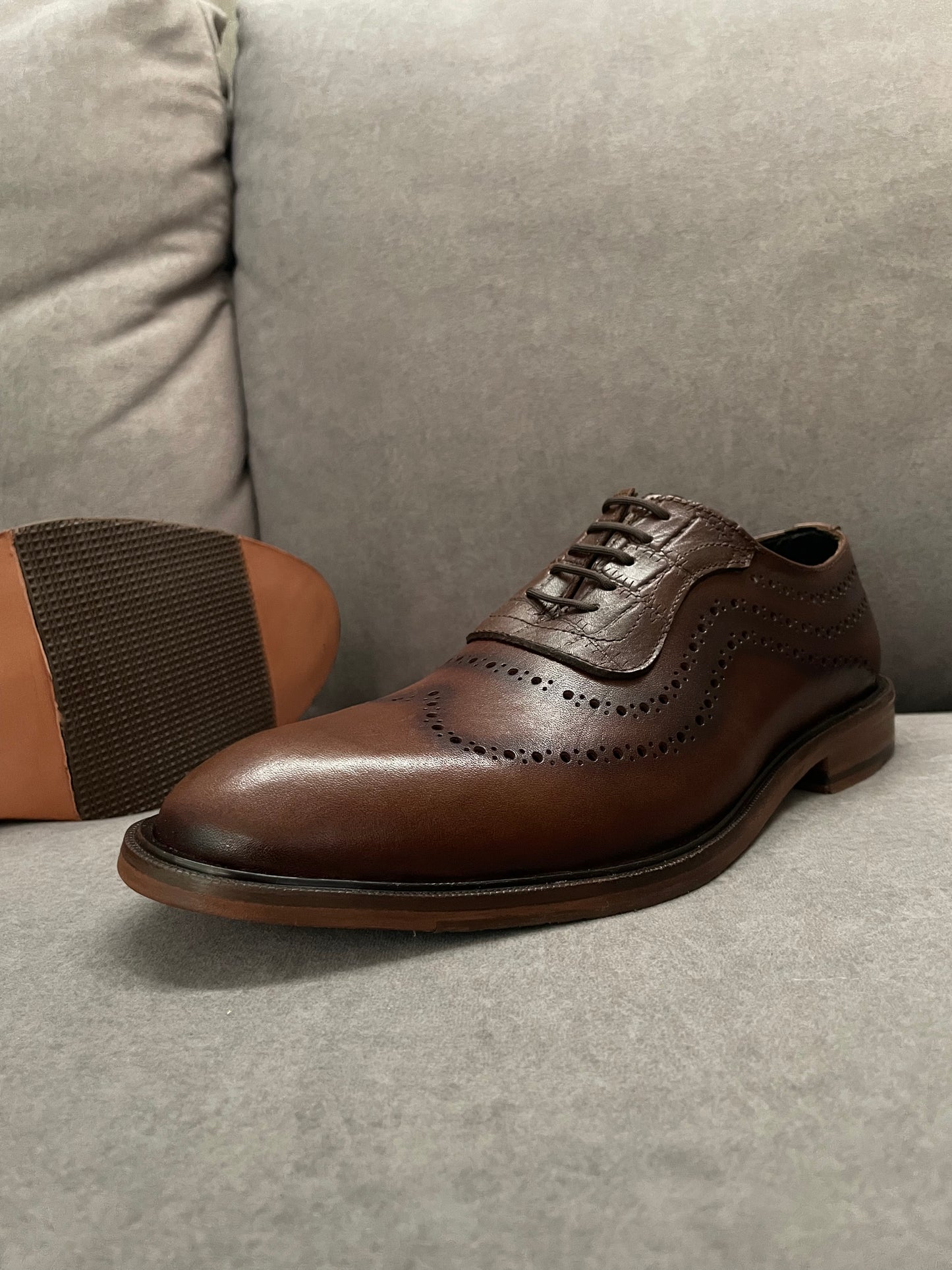 Oxford brown heart corte piel y suela de cuero + antiderrapante Mod STO 002