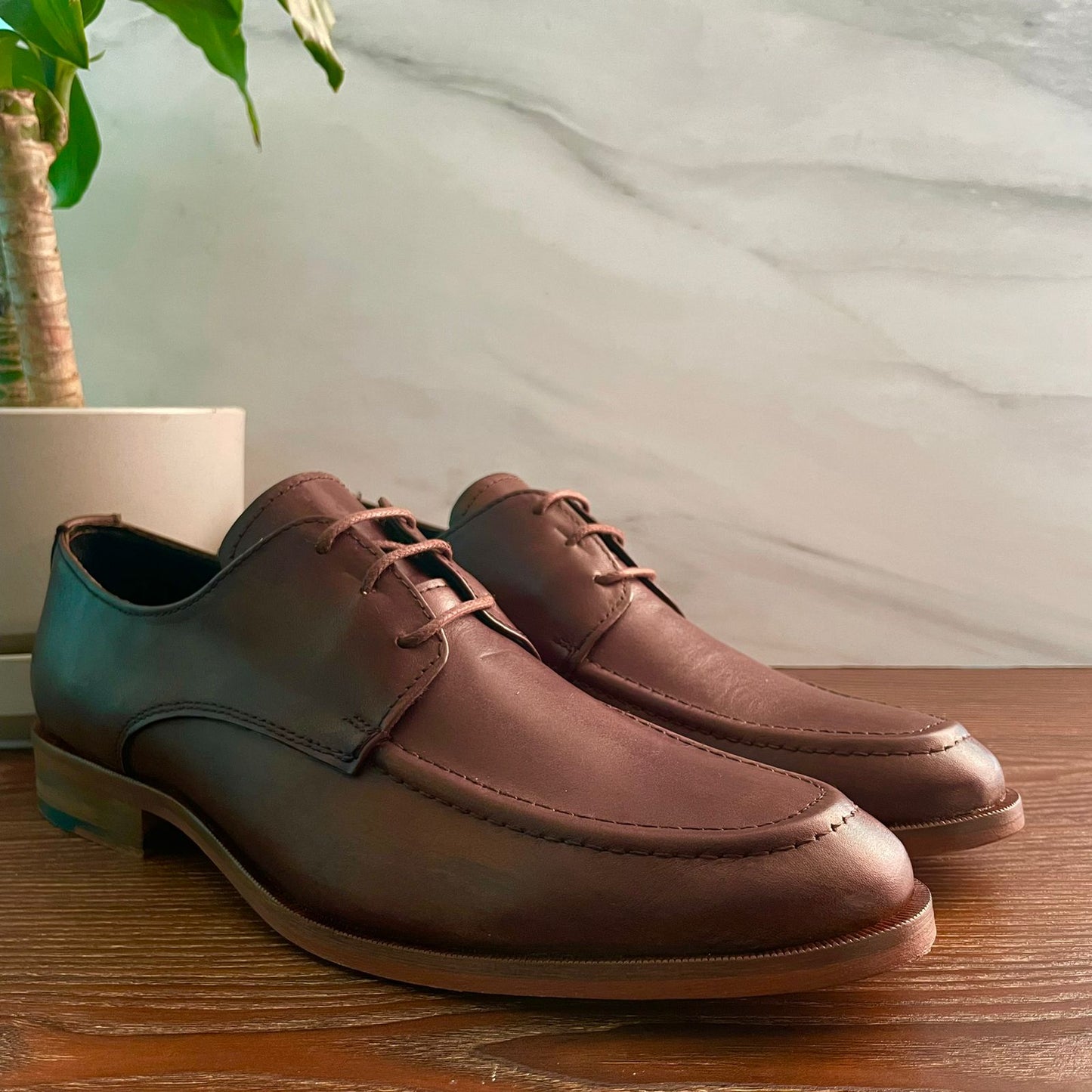 Oxford Madera muñequeado piel y suela de cuero cosida Mod 13001