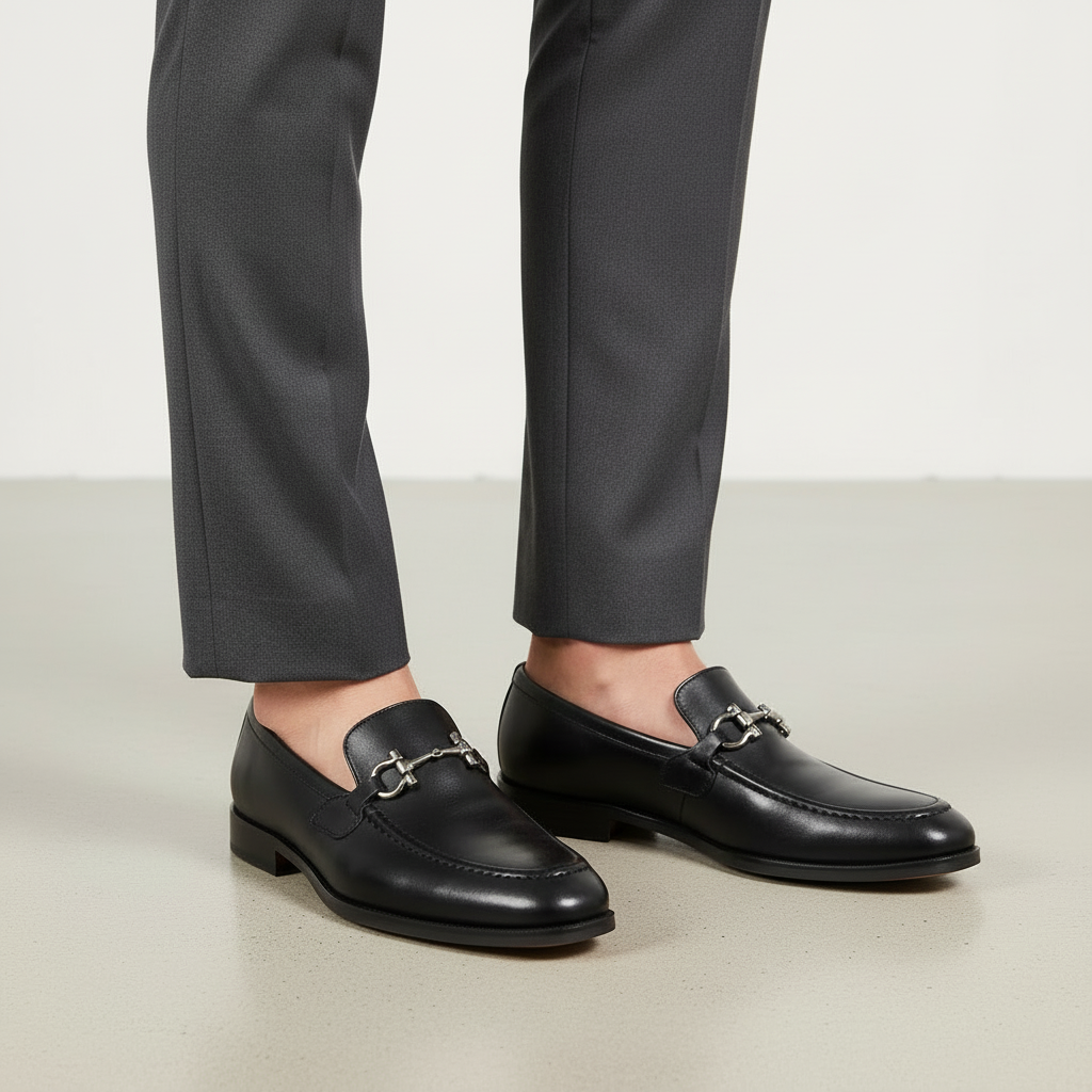 Mocasín Corte Piel Y Suela De Cuero color Negro Mod 7009