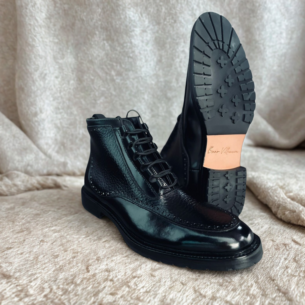 Black Diamond Bota corte piel y suela de cuero + Antiderrapante Negra Mod 3000