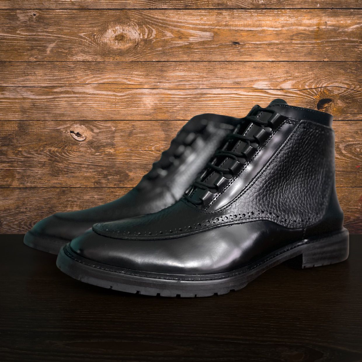 Black Diamond Bota corte piel y suela de cuero + Antiderrapante Negra Mod 3000