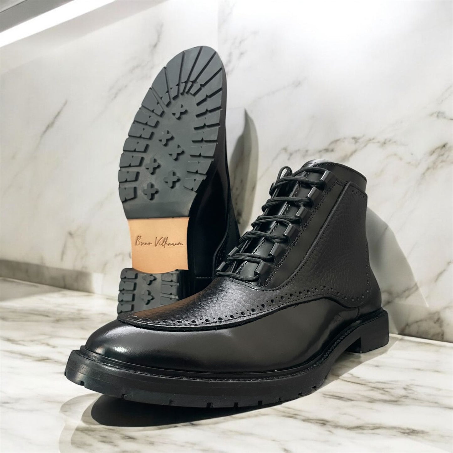 Black Diamond Bota corte piel y suela de cuero + Antiderrapante Negra Mod 3000