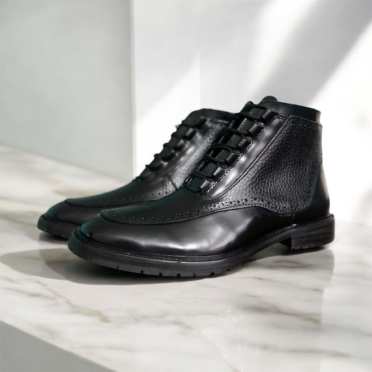 Black Diamond Bota corte piel y suela de cuero + Antiderrapante Negra Mod 3000