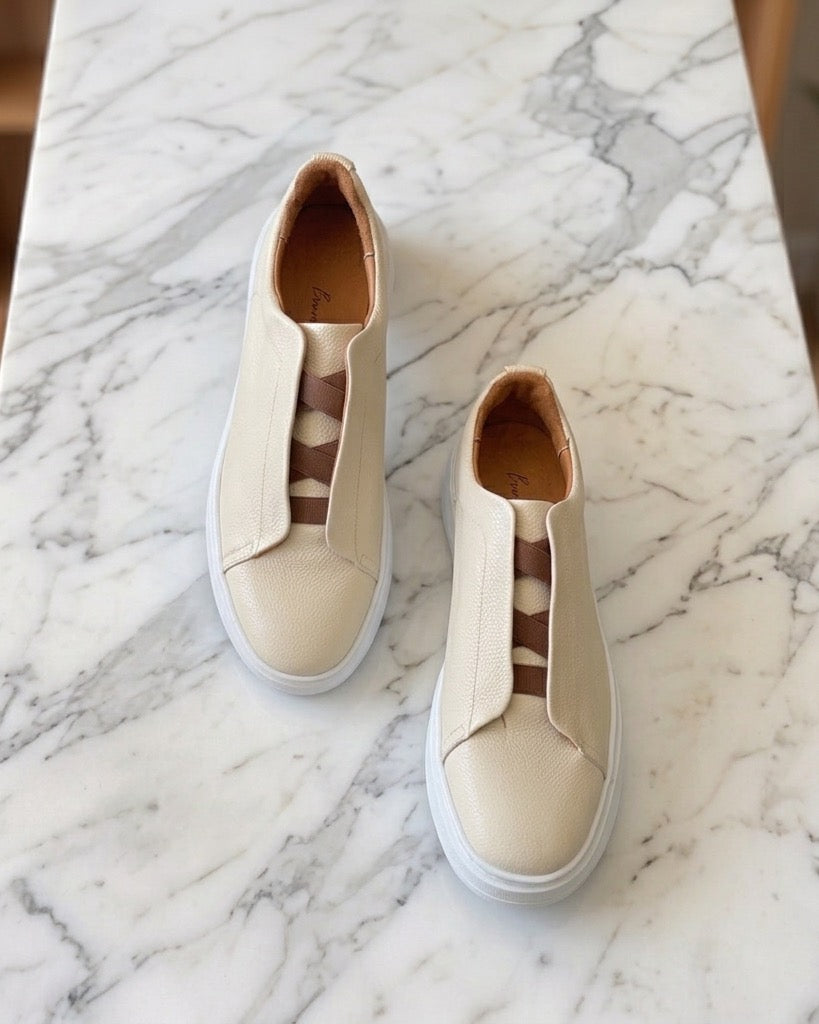 Sneakers Z marfil & brown piel Mod 1009SA