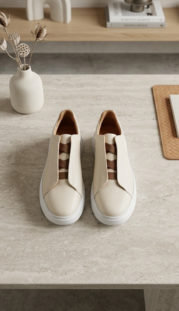 Sneakers Z marfil & brown piel Mod 1009SA