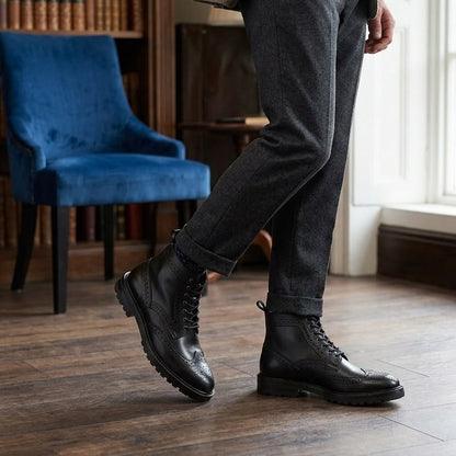 Bota brogue casual de piel premium para hombre Mod 501 Negra