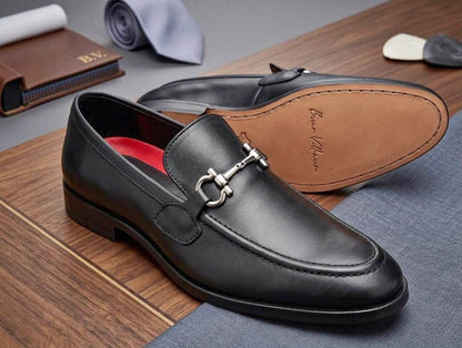 Mocasín Corte Piel Y Suela De Cuero color Negro Mod 7009