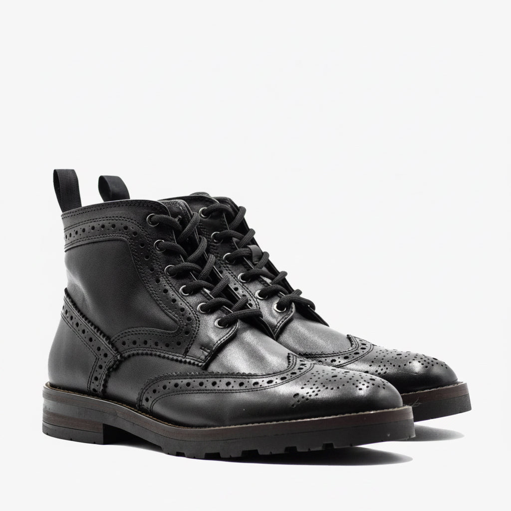 Bota brogue casual de piel premium para hombre Mod 501 Negra