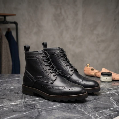 Bota brogue casual de piel premium para hombre Mod 501 Negra
