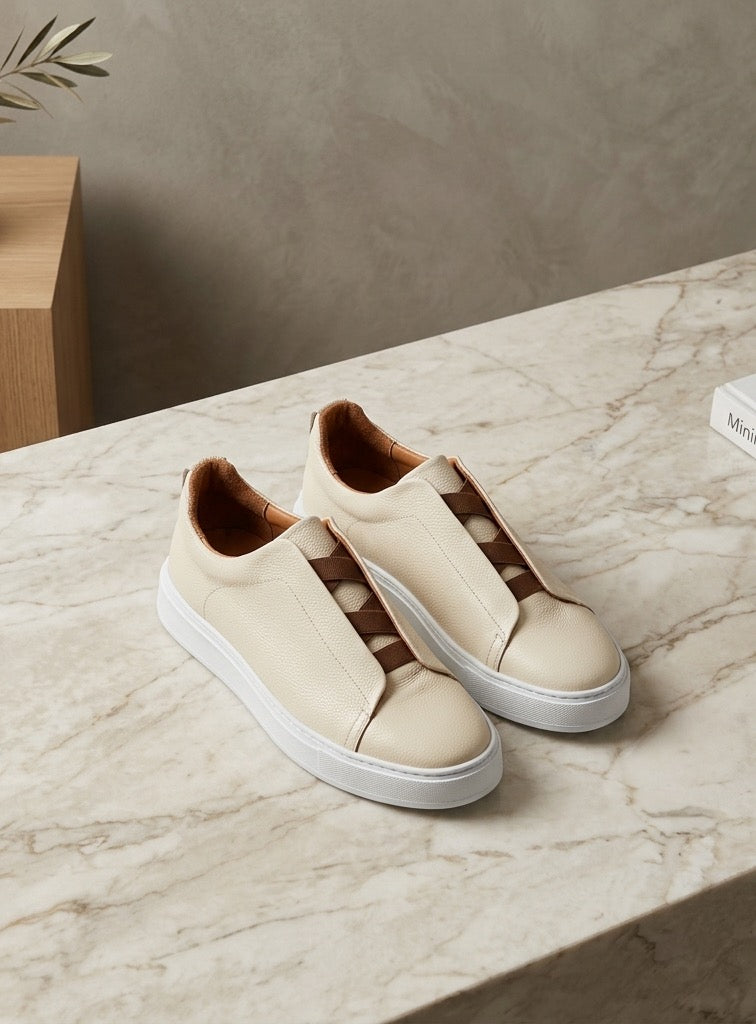 Sneakers Z marfil & brown piel Mod 1009SA