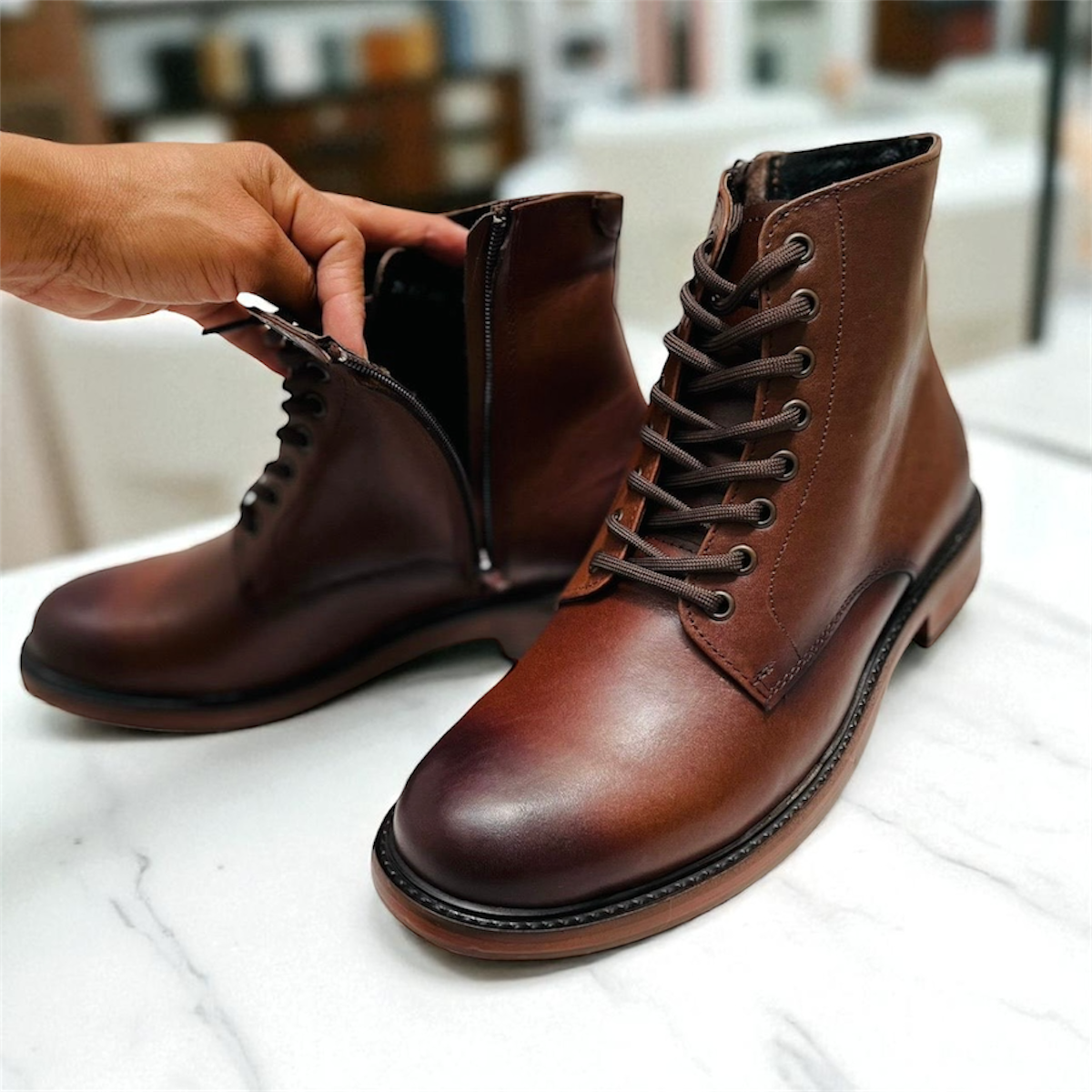 Bota casual Jhon Atanado cera ahuamdo color cafe modelo RCH-001