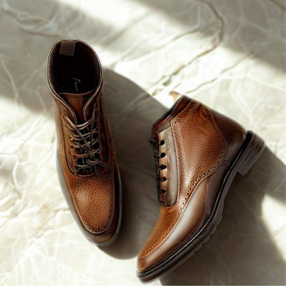 Honey diamond bota de piel y suela de cuero+ Antiderrapante color Miel Modelo 3000