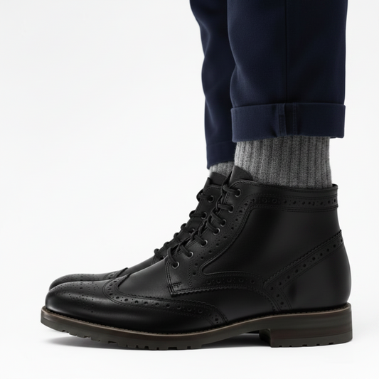 Bota brogue casual de piel premium para hombre Mod 501 Negra