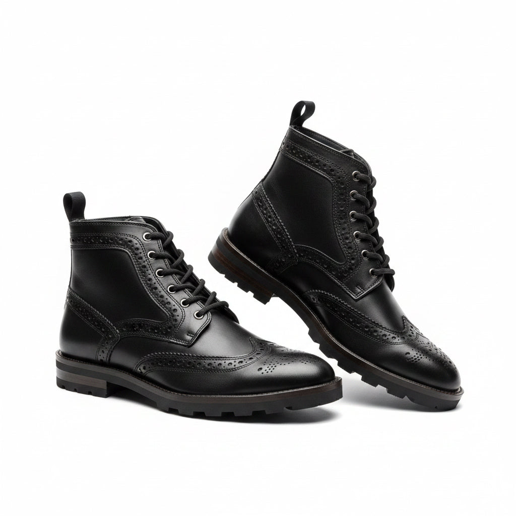 Bota brogue casual de piel premium para hombre Mod 501 Negra
