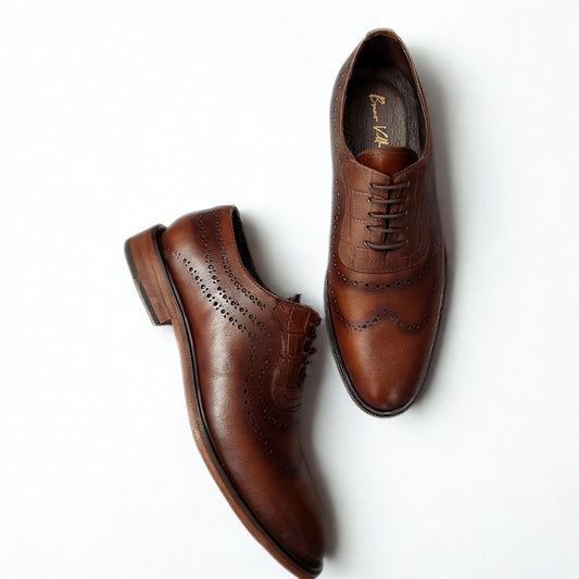 Oxford brown heart corte piel y suela de cuero + antiderrapante Mod STO 002