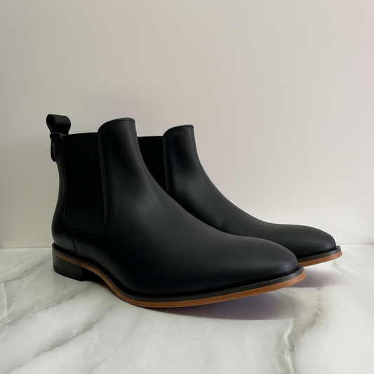 Botas premium Chelsea Negras Piel Crazy con suela de cuero (baqueta) Mod 3092