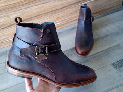 Bota Old Grasso Testa corte piel y  suela de cuero grabada calidad premium  Mod 213